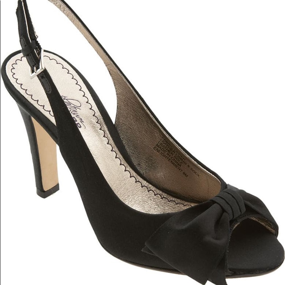 Black Bow Slingback Satin Heels